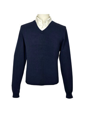 Brooks Brothers Country Club Mens L 70% Silk Cotton V-Neck Sweater Navy Blue